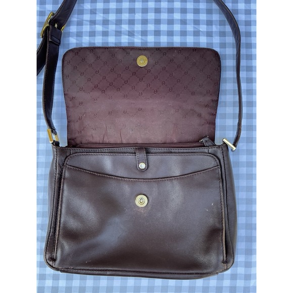 Etienne Aigner Vintage Brown Leather Handbag Shoulder Purse Brass Buckle - Picture 5 of 11